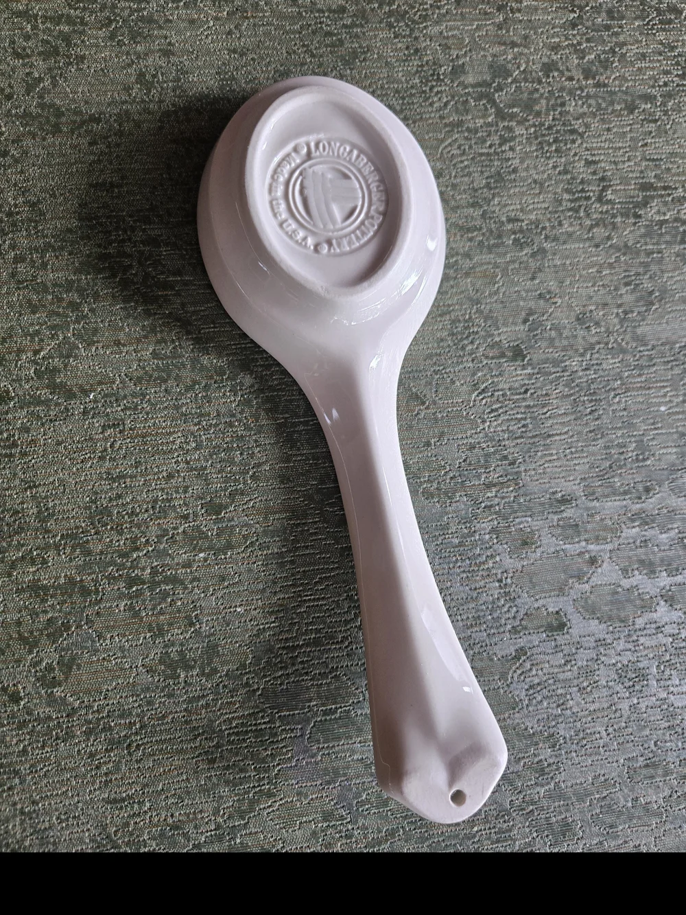 Longaberger Pottery Ceramic Spoon Rest - White with Blue Floral Accents
